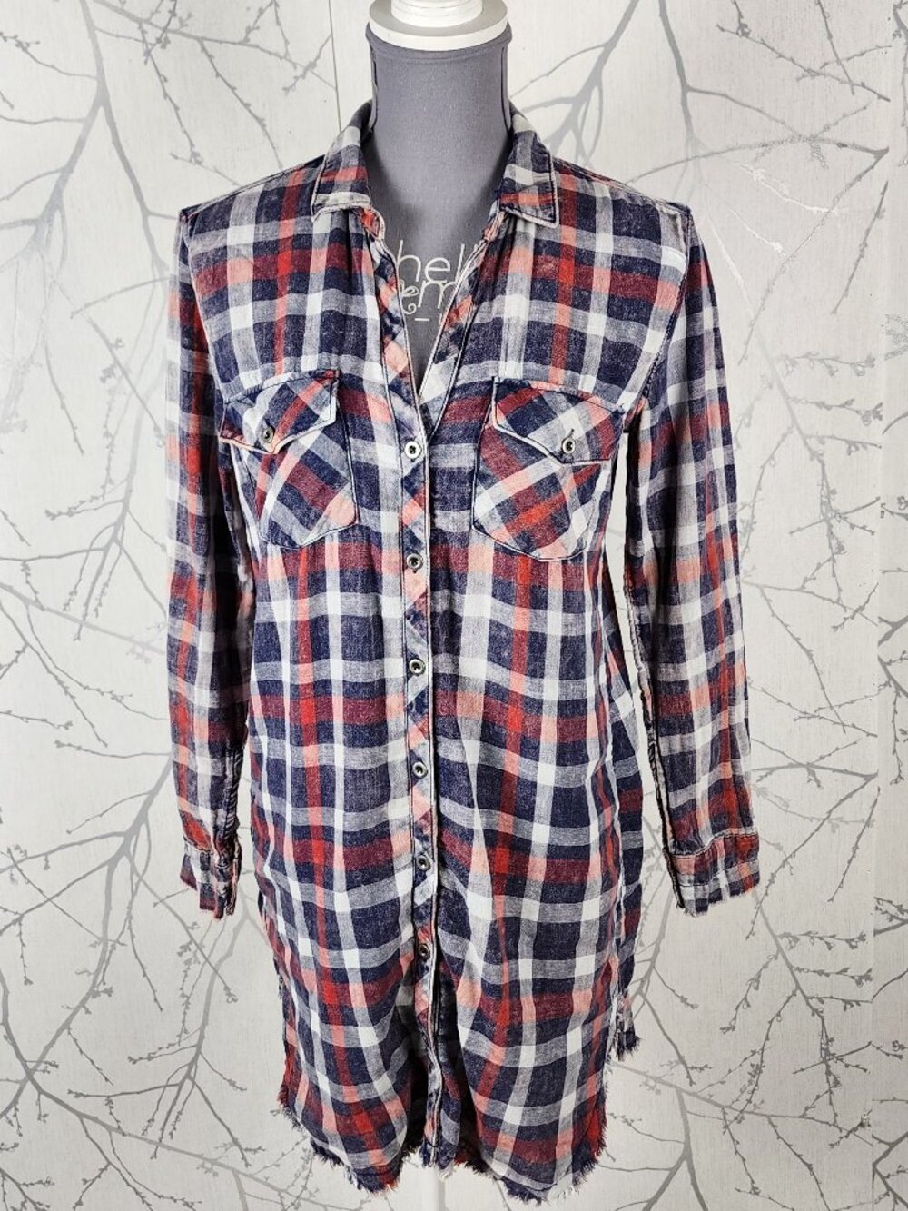 Sneak Peek Blue Wash Plaid Cotton Button Front Shirt Dress